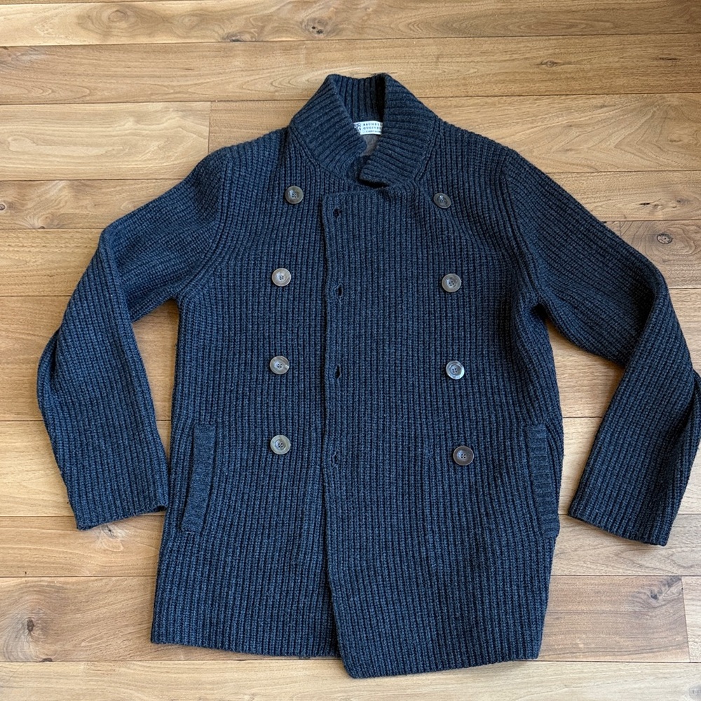 Brunello Cucinelli gray Double-Breasted Knit Jacket/Cardigan 100% cashmere S